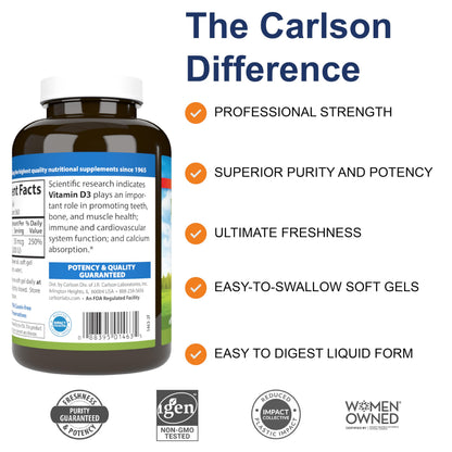 Carlson Vitamin D3 2000 IU – 360 Softgels | Bone & Immune Health