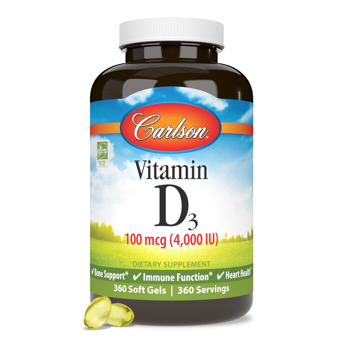 Carlson Vitamin D3 4000 IU Soft Gels – Immune & Bone Health (360 Softgels)