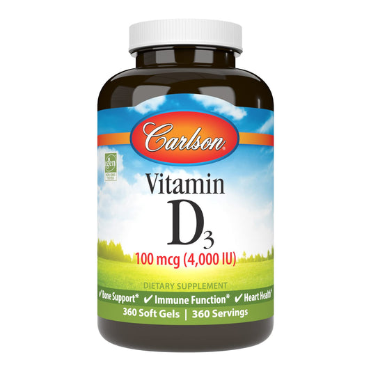 Carlson Vitamin D3 4000 IU Soft Gels – Immune & Bone Health (360 Softgels) BritishVita | Premium UK Vitamins & Wellness Supplements