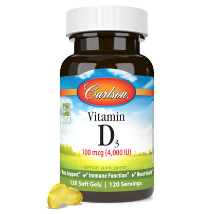 Carlson Vitamin D3 4000 IU (100 mcg) - 120 Softgels | Gluten Free