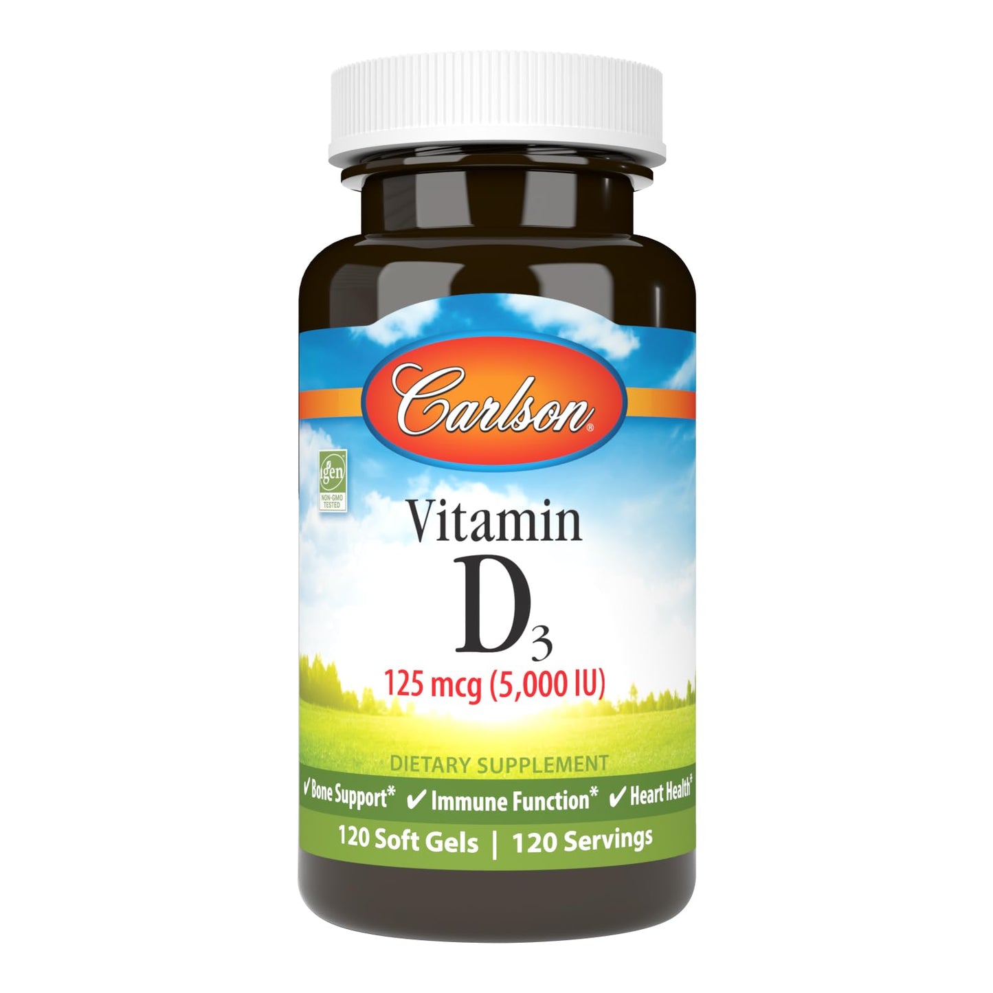 Carlson Vitamin D3 5000 IU Soft Gels – Bone & Muscle Health, 120 Softgels