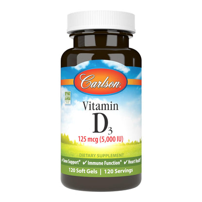 Carlson Vitamin D3 5000 IU Soft Gels – Bone & Muscle Health, 120 Softgels