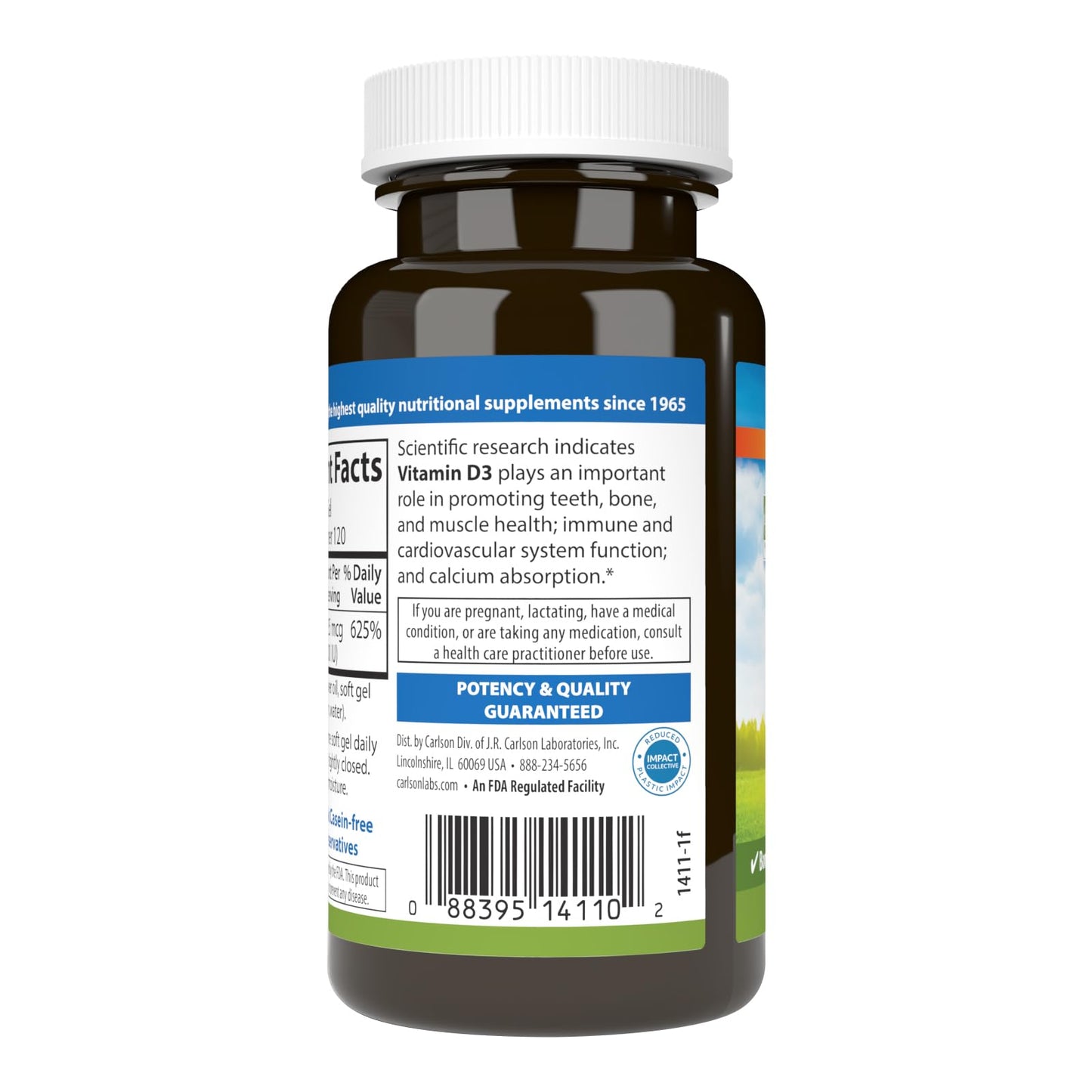 Carlson Vitamin D3 5000 IU Soft Gels – Bone & Muscle Health, 120 Softgels