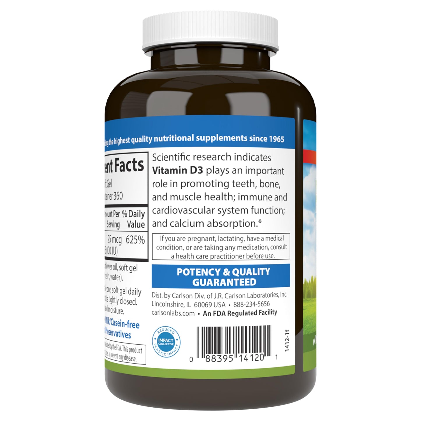 Carlson Vitamin D3 5000 IU Soft Gels – Bone & Muscle Health (360 Softgels)