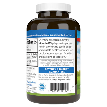Carlson Vitamin D3 5000 IU Soft Gels – Bone & Muscle Health (360 Softgels)