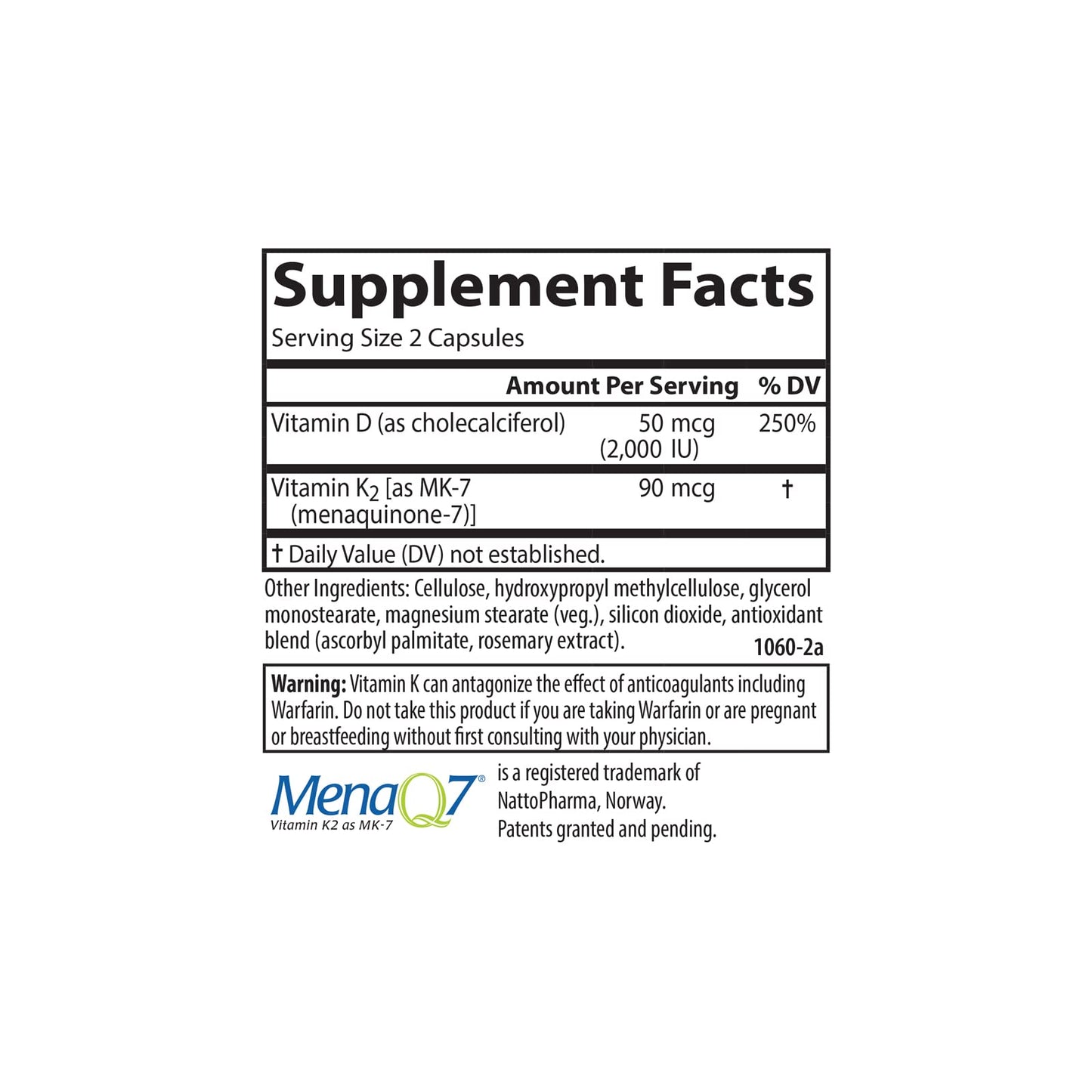 Carlson Vitamin D3 + K2 (50 mcg/2000 IU) – Bone Support, 30 Capsules