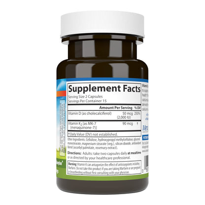 Carlson Vitamin D3 + K2 (50 mcg/2000 IU) – Bone Support, 30 Capsules