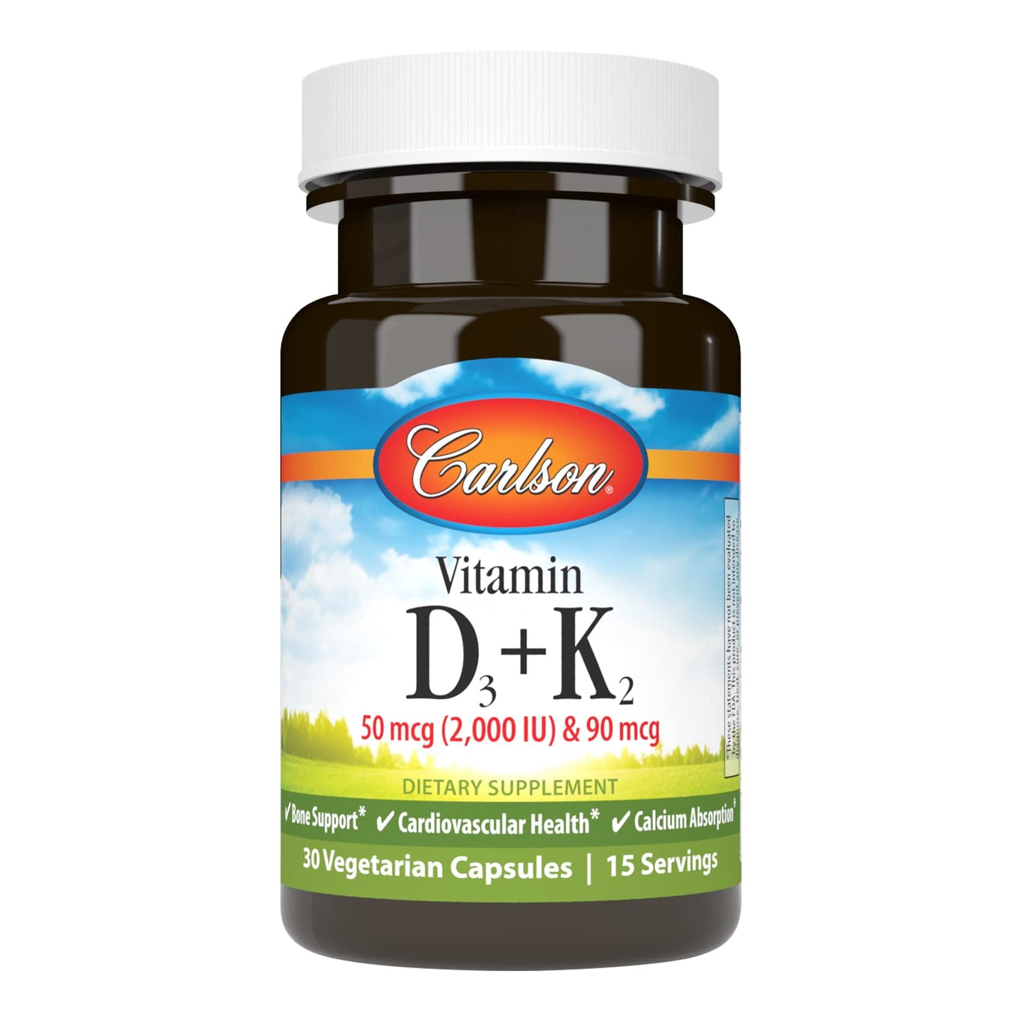 Carlson Vitamin D3 + K2 (50 mcg/2000 IU) – Bone Support, 30 Capsules