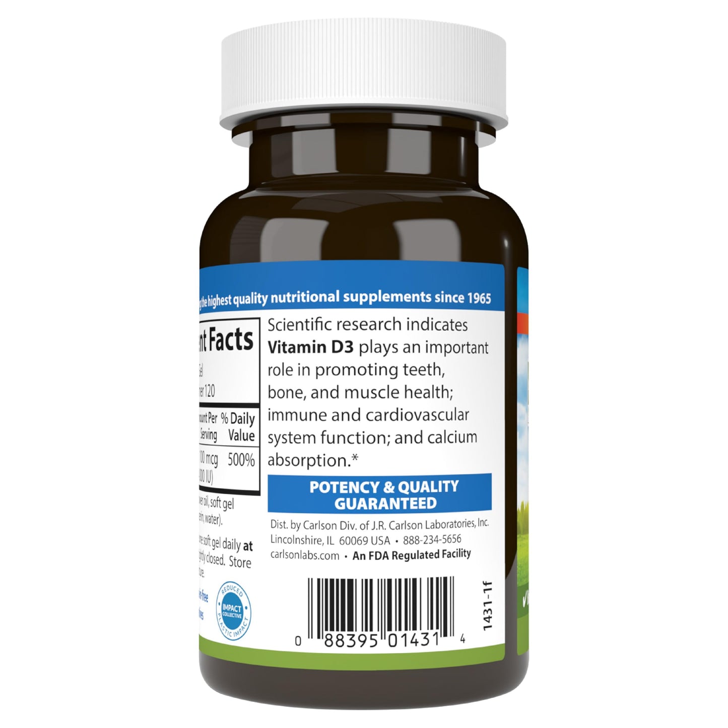 Carlson Vitamin D3 4000 IU (100 mcg) - 120 Softgels | Gluten Free