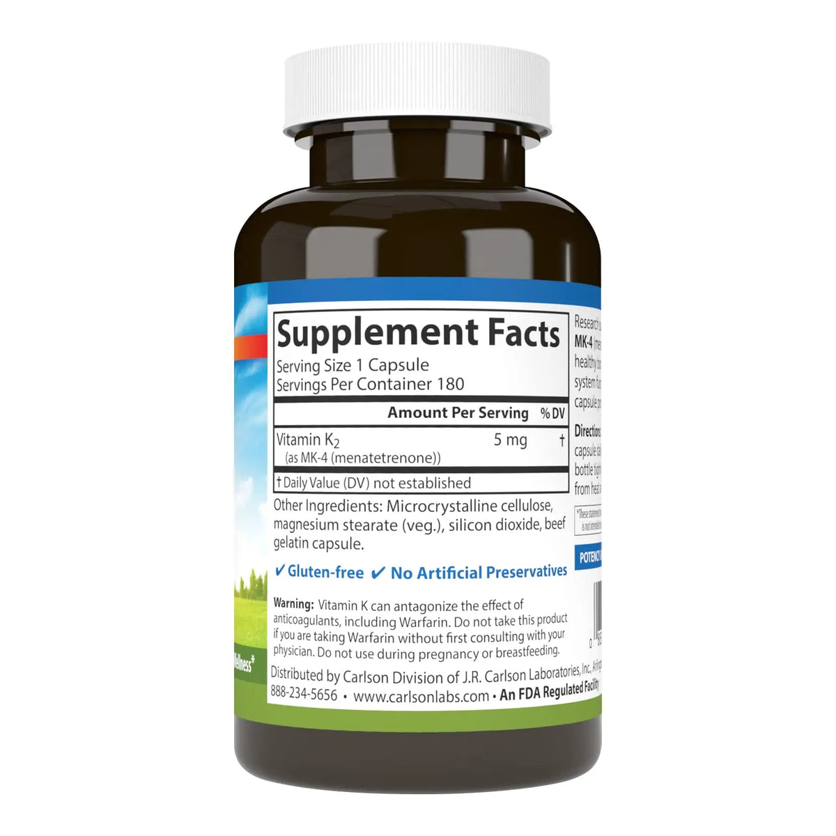 Carlson Vitamin K2 MK-4 (Menatetrenone) - Soy-Free, 180 Capsules | Bone & Heart Health BritishVita | Premium UK Vitamins & Wellness Supplements