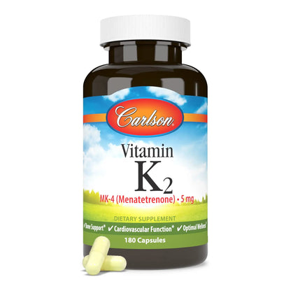 Carlson Vitamin K2 MK-4 (Menatetrenone) - Soy-Free, 180 Capsules | Bone & Heart Health BritishVita | Premium UK Vitamins & Wellness Supplements