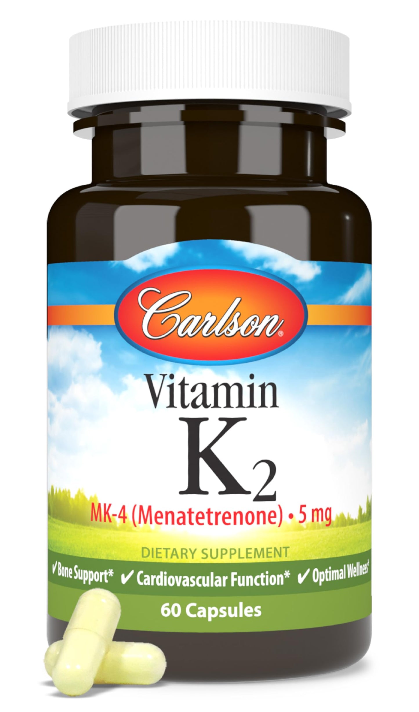 Carlson Vitamin K2 MK-4 (Menatetrenone) – 60 Soy-Free Capsules, Bone & Heart Health
