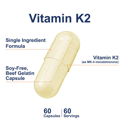 Carlson Vitamin K2 MK-4 (Menatetrenone) – 60 Soy-Free Capsules, Bone & Heart Health