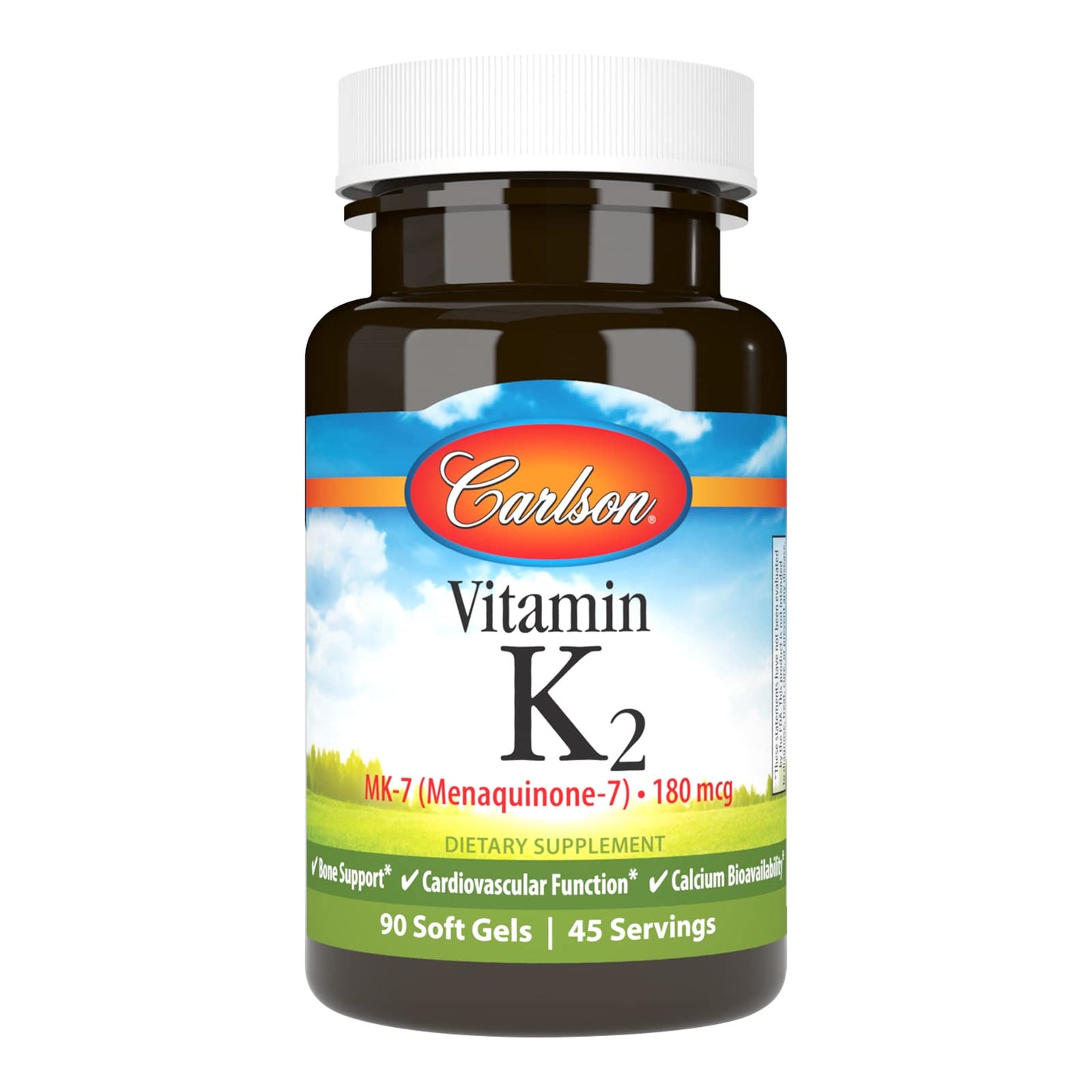 Carlson Vitamin K2 MK-7 (180 mcg) – Bone Health, Calcium Bioavailability, 90 Softgels