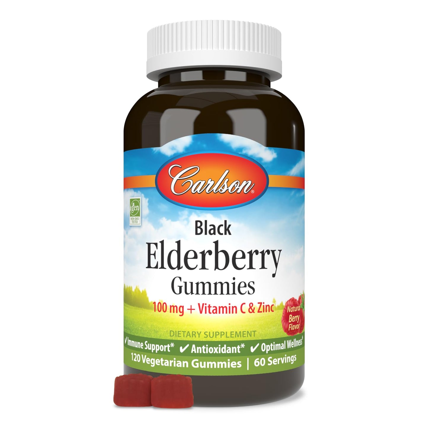 Carlson Black Elderberry Gummies with Vitamin C & Zinc | Immune Support | 120 Gummies