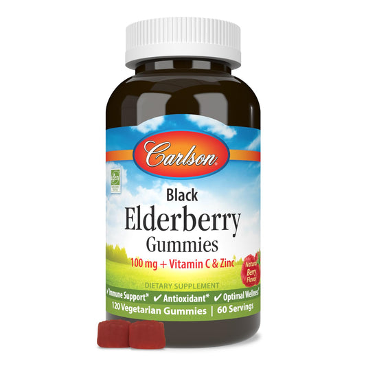 Carlson Black Elderberry Gummies with Vitamin C & Zinc | Immune Support | 120 Gummies BritishVita | Premium UK Vitamins & Wellness Supplements