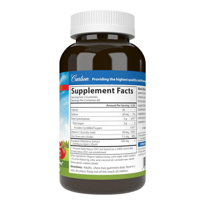 Carlson Black Elderberry Gummies with Vitamin C & Zinc | Immune Support | 120 Gummies