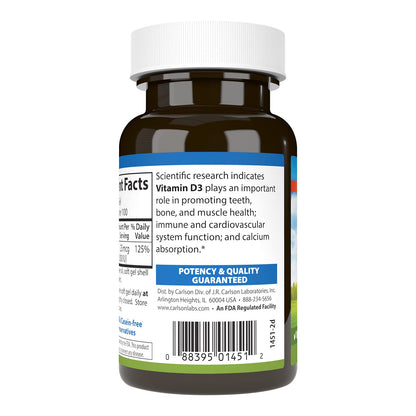Carlson Vitamin D3 1000 IU Soft Gels | Bone & Muscle Health | 100 Soft Gels