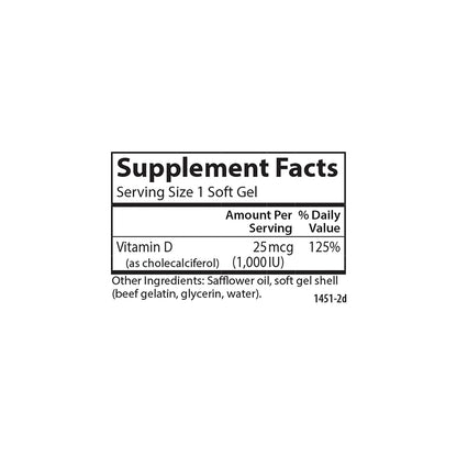 Carlson Vitamin D3 1000 IU Soft Gels | Bone & Muscle Health | 100 Soft Gels