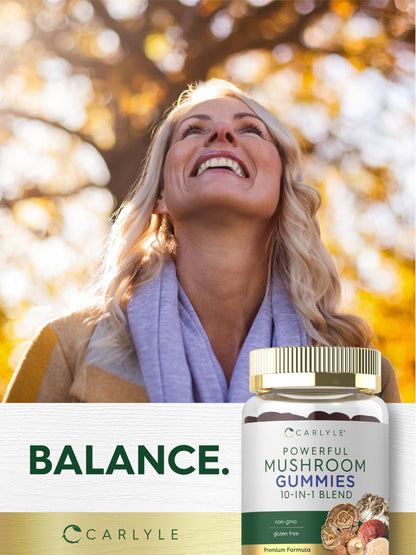 Carlyle Mushroom Supplement Gummies | 70 Vegan Gummies | 10-in-1 Blend | Non-GMO & Gluten Free