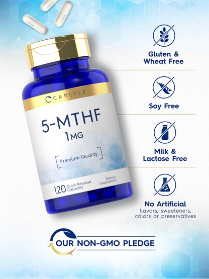 Carlyle 5-MTHF L-Methylfolate 1mg – 120 Capsules, Non-GMO & Gluten Free