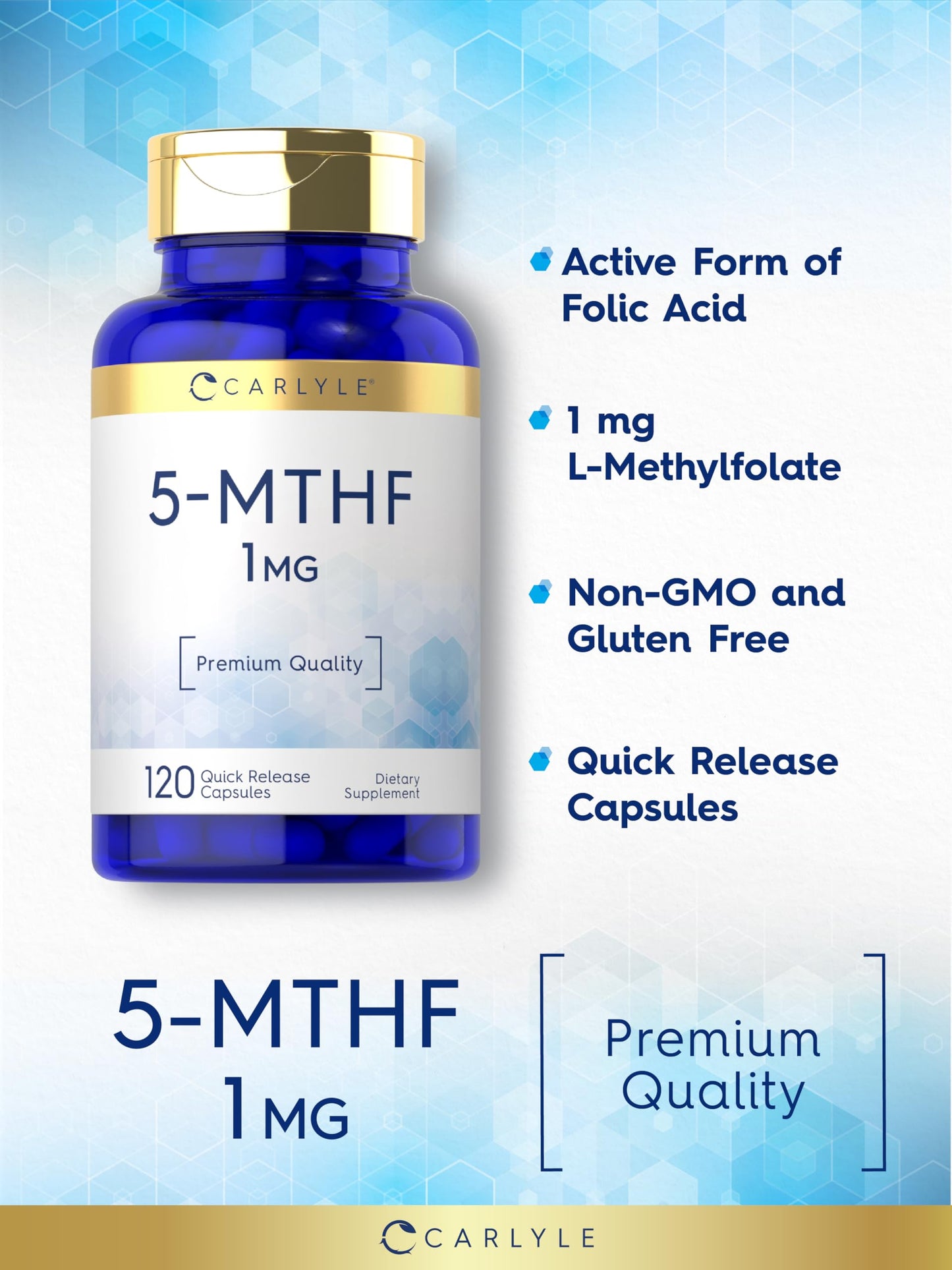 Carlyle 5-MTHF L-Methylfolate 1mg – 120 Capsules, Non-GMO & Gluten Free