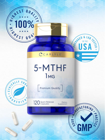 Carlyle 5-MTHF L-Methylfolate 1mg – 120 Capsules, Non-GMO & Gluten Free