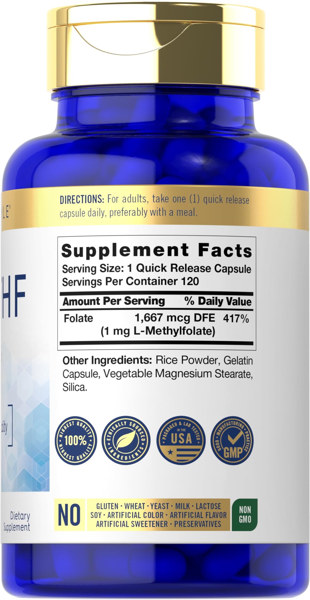 Carlyle 5-MTHF L-Methylfolate 1mg – 120 Capsules, Non-GMO & Gluten Free