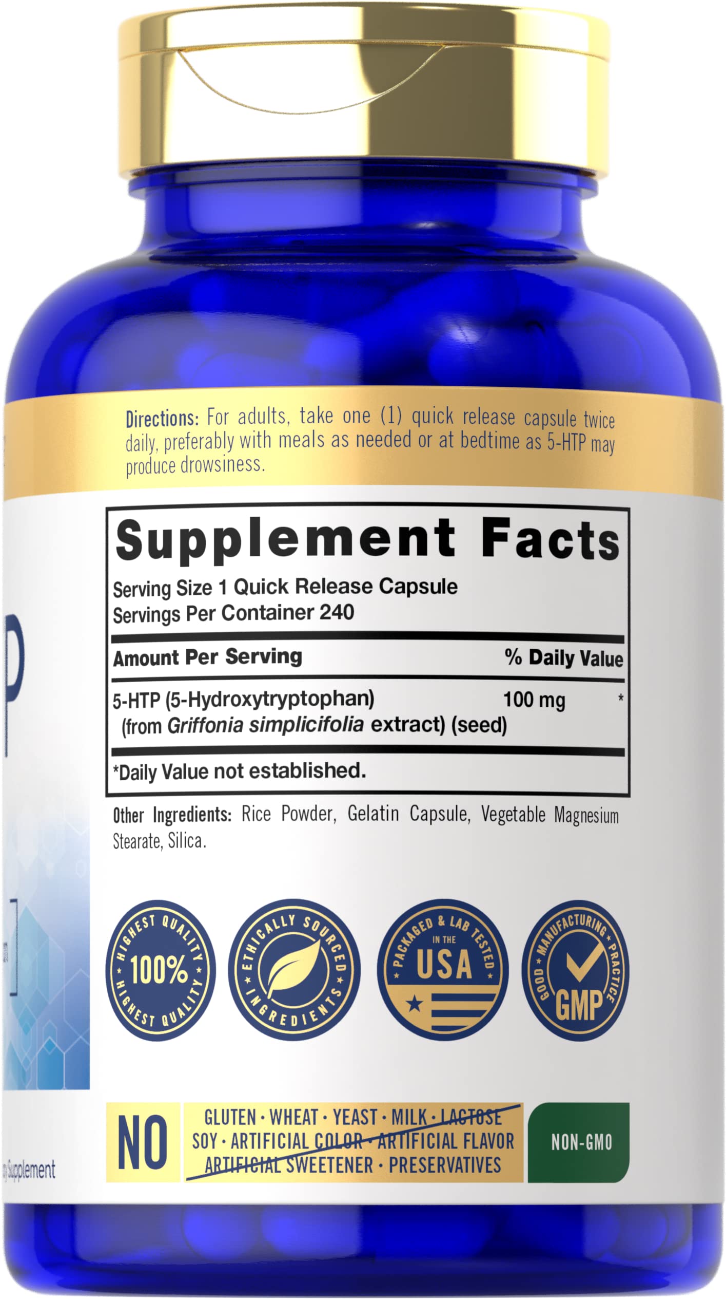 Carlyle 5-HTP 100 mg | 240 Capsules | Non-GMO & Gluten Free | 5-Hydroxytryptophan Supplement