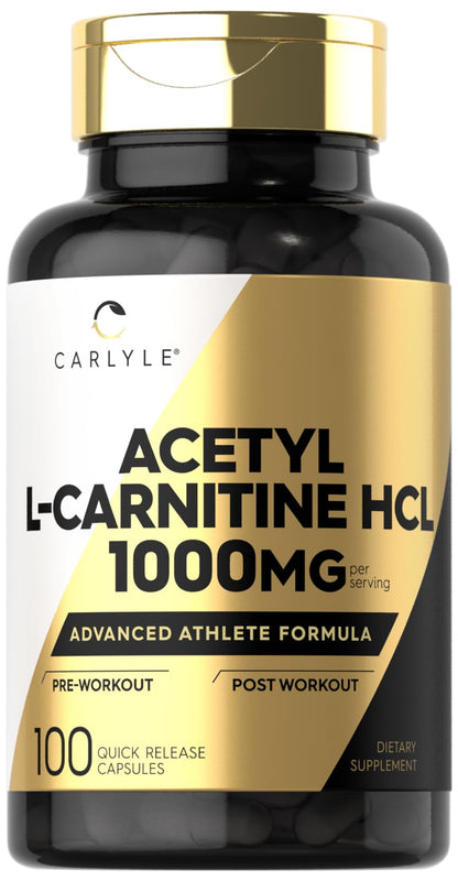 Carlyle Acetyl L-Carnitine HCL | 1000mg | 100 Capsules | Advanced Athlete Formula | Pre-Workout Supplement | Non-GMO & Gluten Free