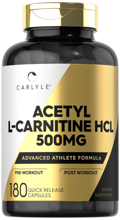 Carlyle Acetyl L-Carnitine HCl 500mg | 180 Count Capsules | Non-GMO & Gluten Free | Advanced Athlete Formula