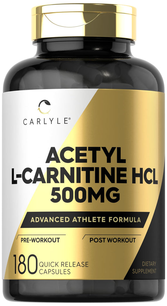 Carlyle Acetyl L-Carnitine HCl 500mg | 180 Count Capsules | Non-GMO & Gluten Free | Advanced Athlete Formula BritishVita | Premium UK Vitamins & Wellness Supplements