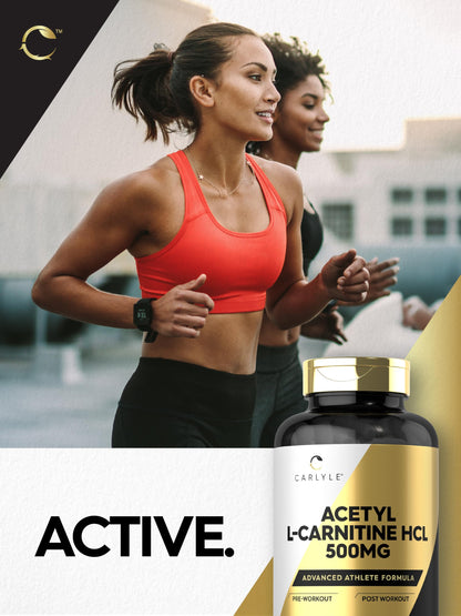 Carlyle Acetyl L-Carnitine HCl 500mg | 180 Count Capsules | Non-GMO & Gluten Free | Advanced Athlete Formula