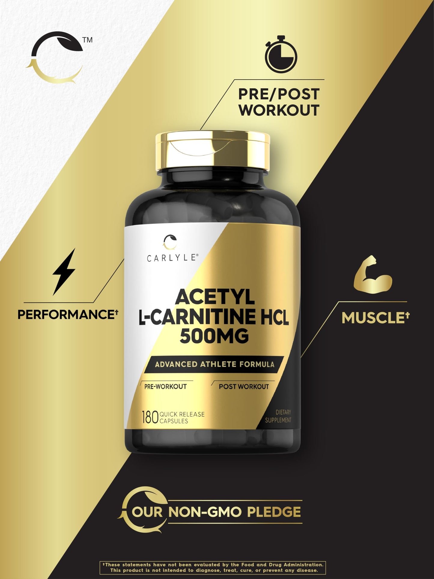 Carlyle Acetyl L-Carnitine HCl 500mg | 180 Count Capsules | Non-GMO & Gluten Free | Advanced Athlete Formula