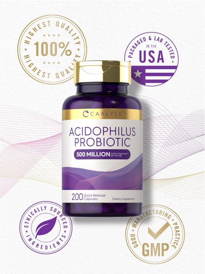 Carlyle Acidophilus Probiotic Capsules – 500M CFU, 200 Pills | Non-GMO & Gluten Free
