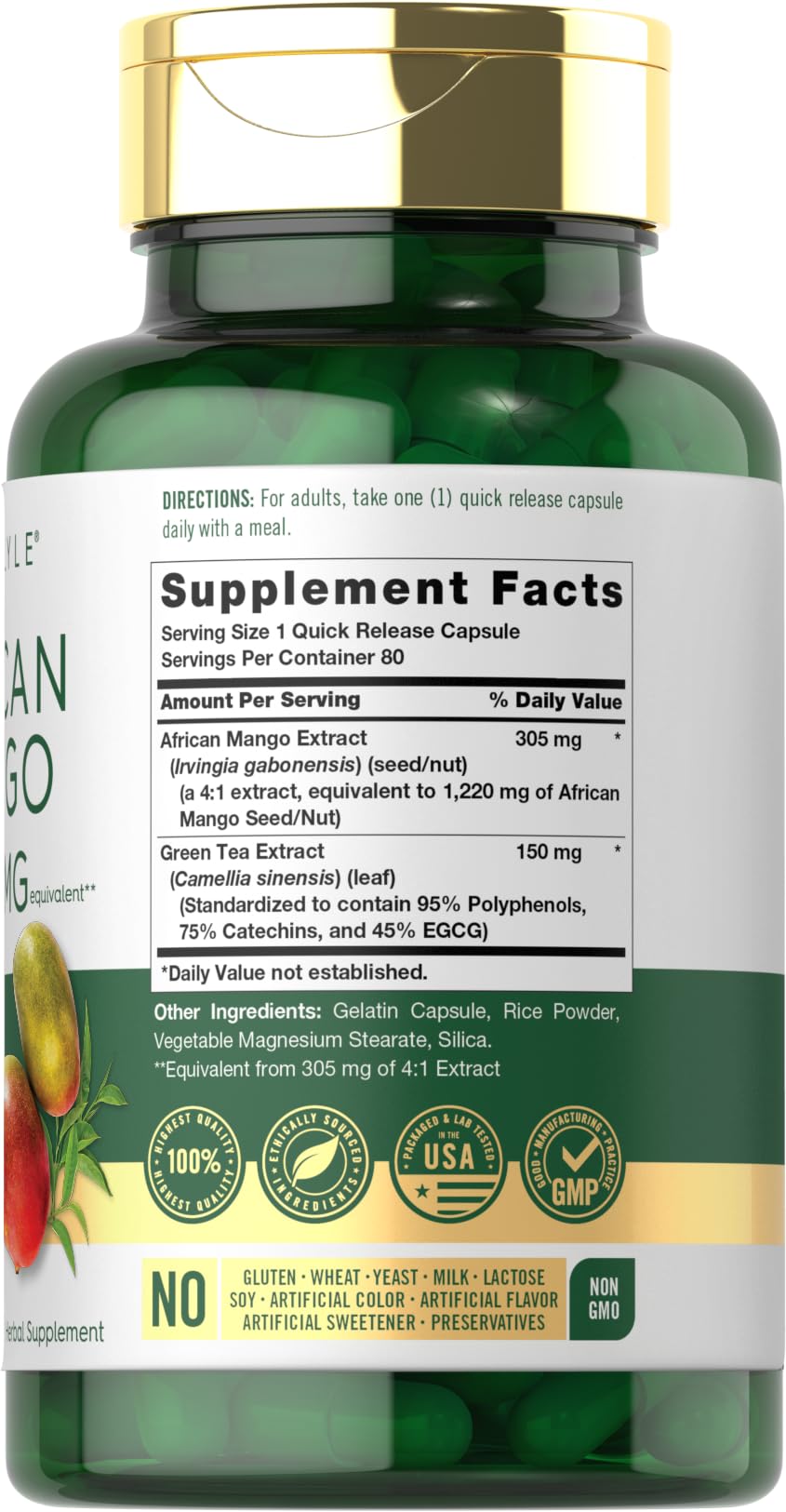 Carlyle African Mango 1220mg - 80 Caps | Green Tea Extract | Non-GMO, Gluten Free