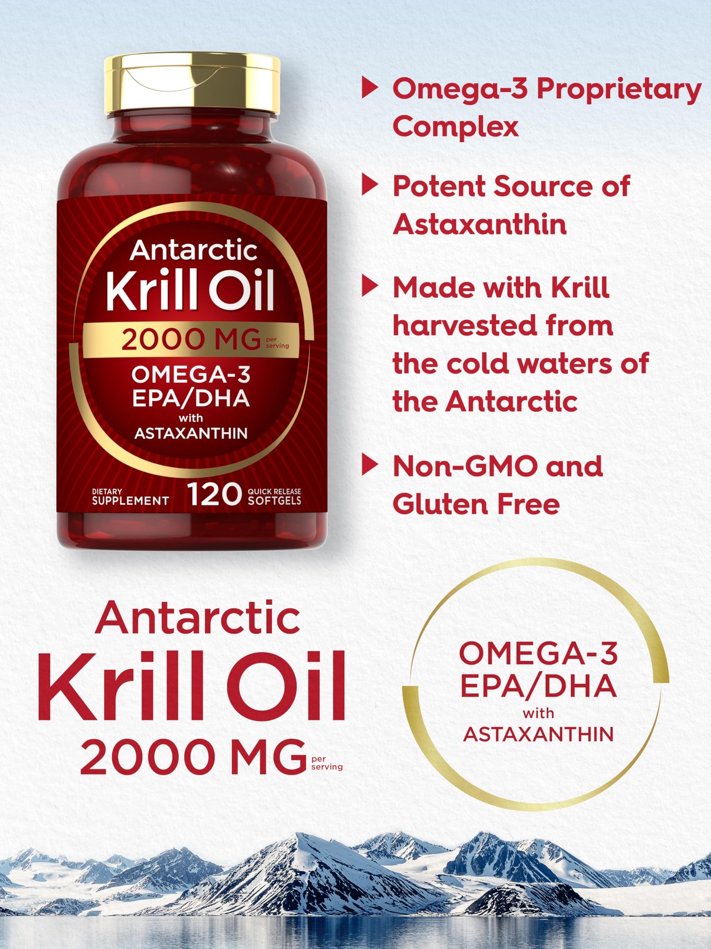 Carlyle Antarctic Krill Oil 2000 mg | 120 Softgels | Omega-3 EPA/DHA + Astaxanthin | Lab Tested
