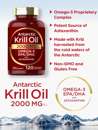 Carlyle Antarctic Krill Oil 2000 mg | 120 Softgels | Omega-3 EPA/DHA + Astaxanthin | Lab Tested