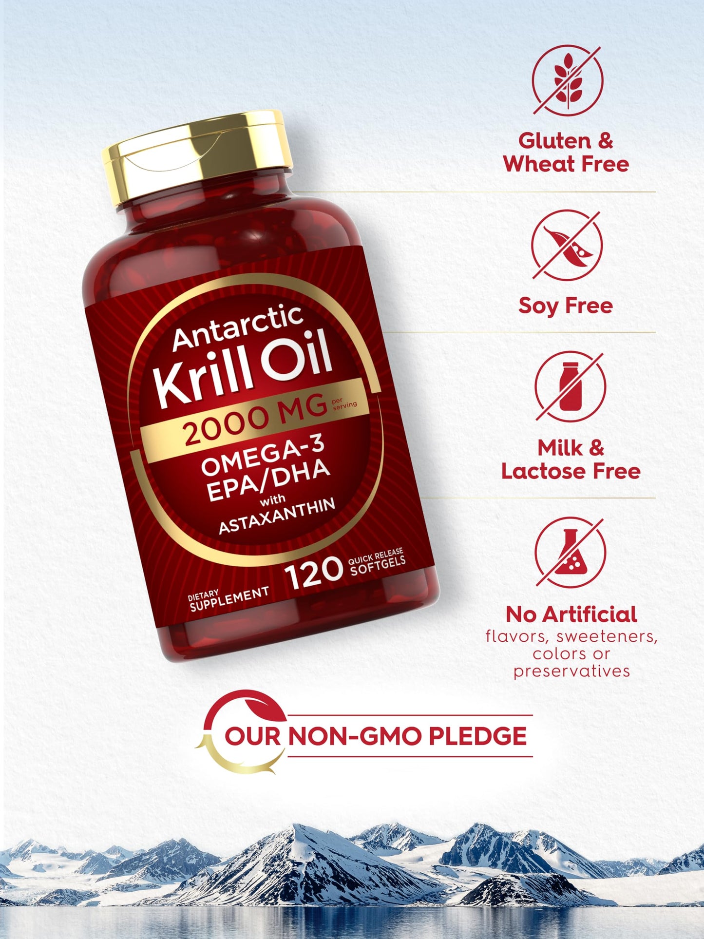 Carlyle Antarctic Krill Oil 2000 mg | 120 Softgels | Omega-3 EPA/DHA + Astaxanthin | Lab Tested