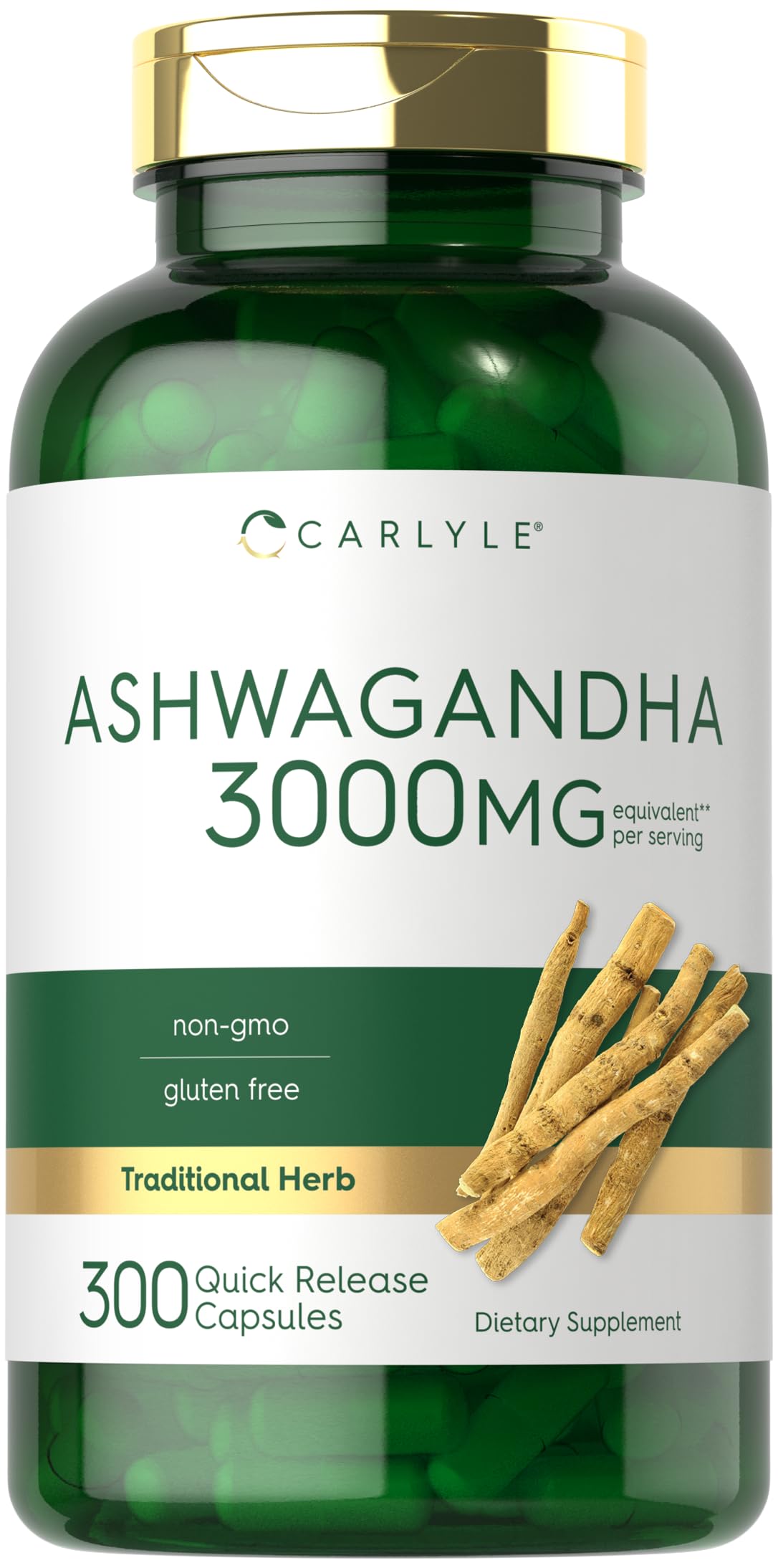 Carlyle Ashwagandha 3000mg - 300 Capsules for Women & Men - Non-GMO & Gluten Free