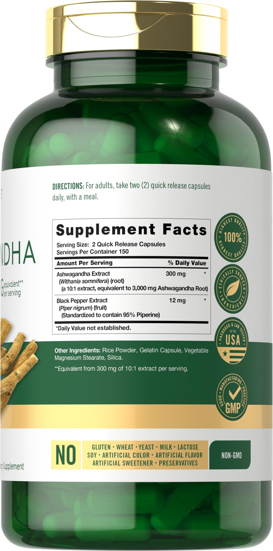 Carlyle Ashwagandha 3000mg - 300 Capsules for Women & Men - Non-GMO & Gluten Free
