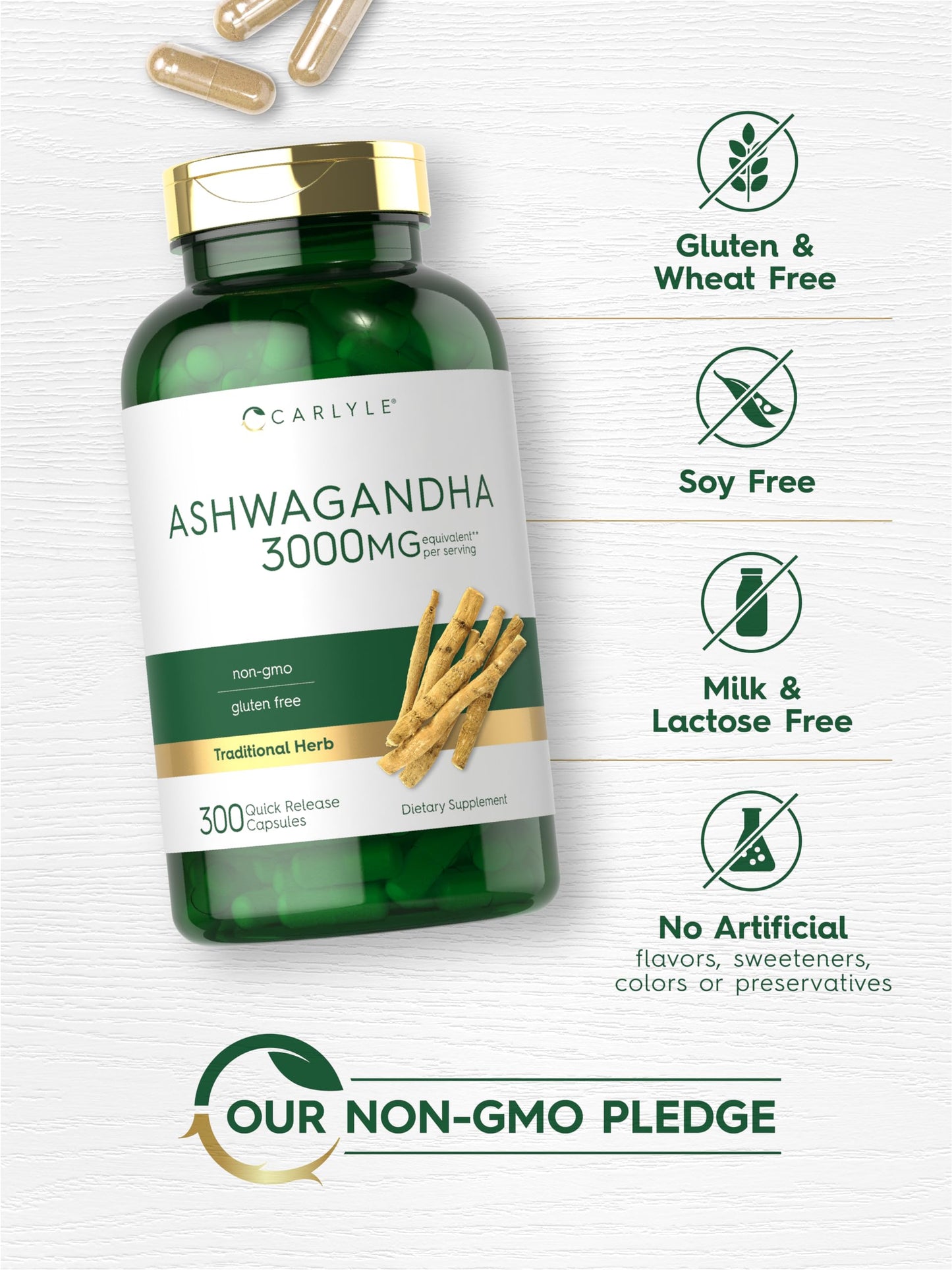 Carlyle Ashwagandha 3000mg - 300 Capsules for Women & Men - Non-GMO & Gluten Free