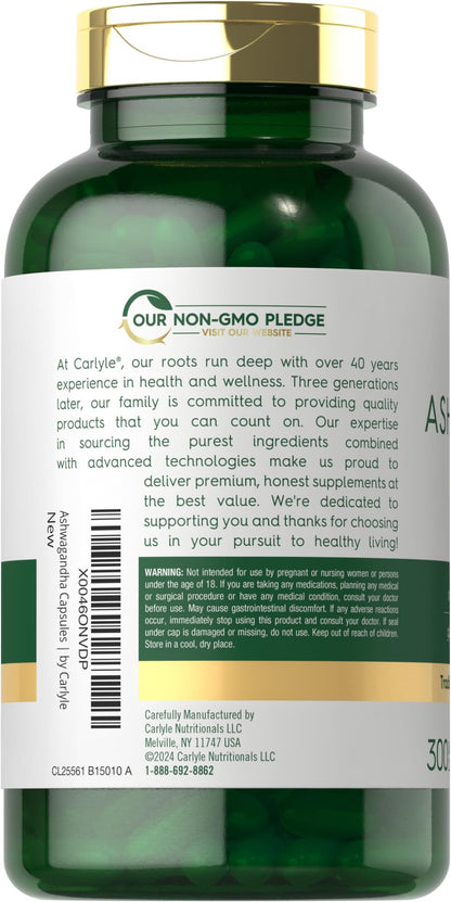Carlyle Ashwagandha 3000mg - 300 Capsules for Women & Men - Non-GMO & Gluten Free