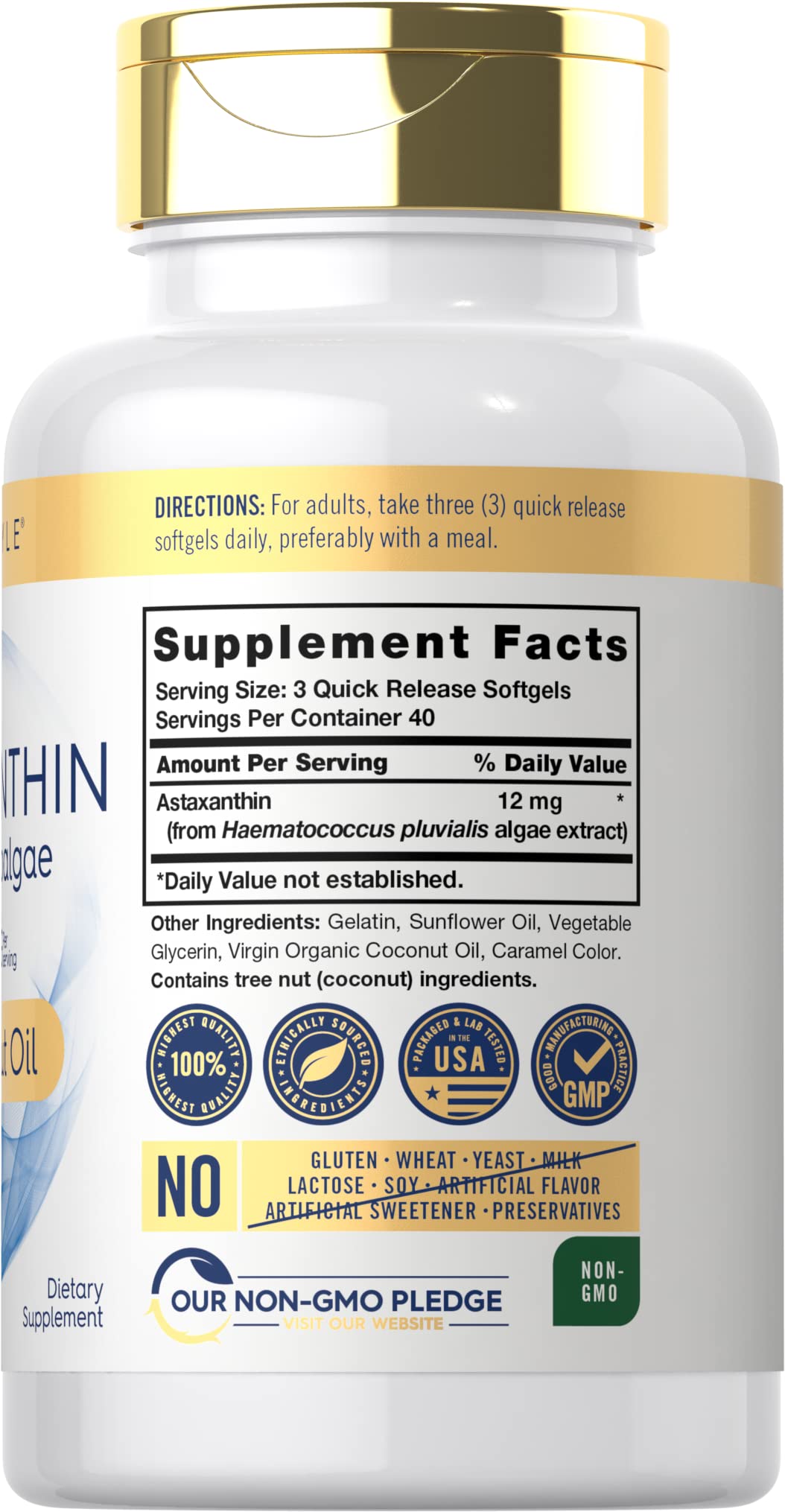 Carlyle Astaxanthin 12mg - 120 Softgels | Microalgae, Coconut Oil | Non-GMO & Gluten Free
