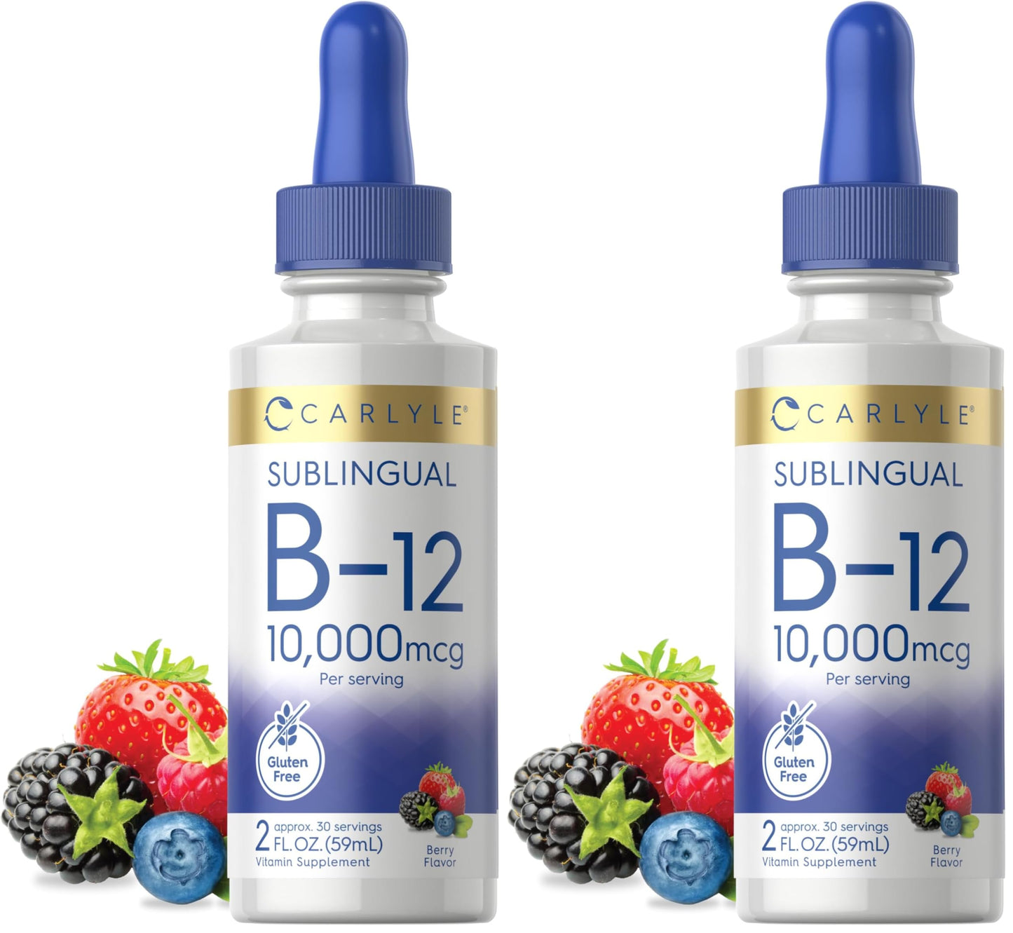 Carlyle Vitamin B12 Sublingual Liquid Drops 10,000 mcg - 2 fl oz | Vegetarian, Non-GMO, Gluten Free (Pack of 2)