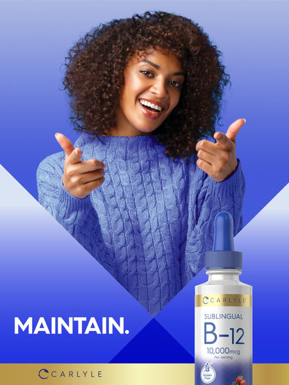 Carlyle Vitamin B12 Sublingual Liquid Drops 10,000 mcg - 2 fl oz | Vegetarian, Non-GMO, Gluten Free (Pack of 2)