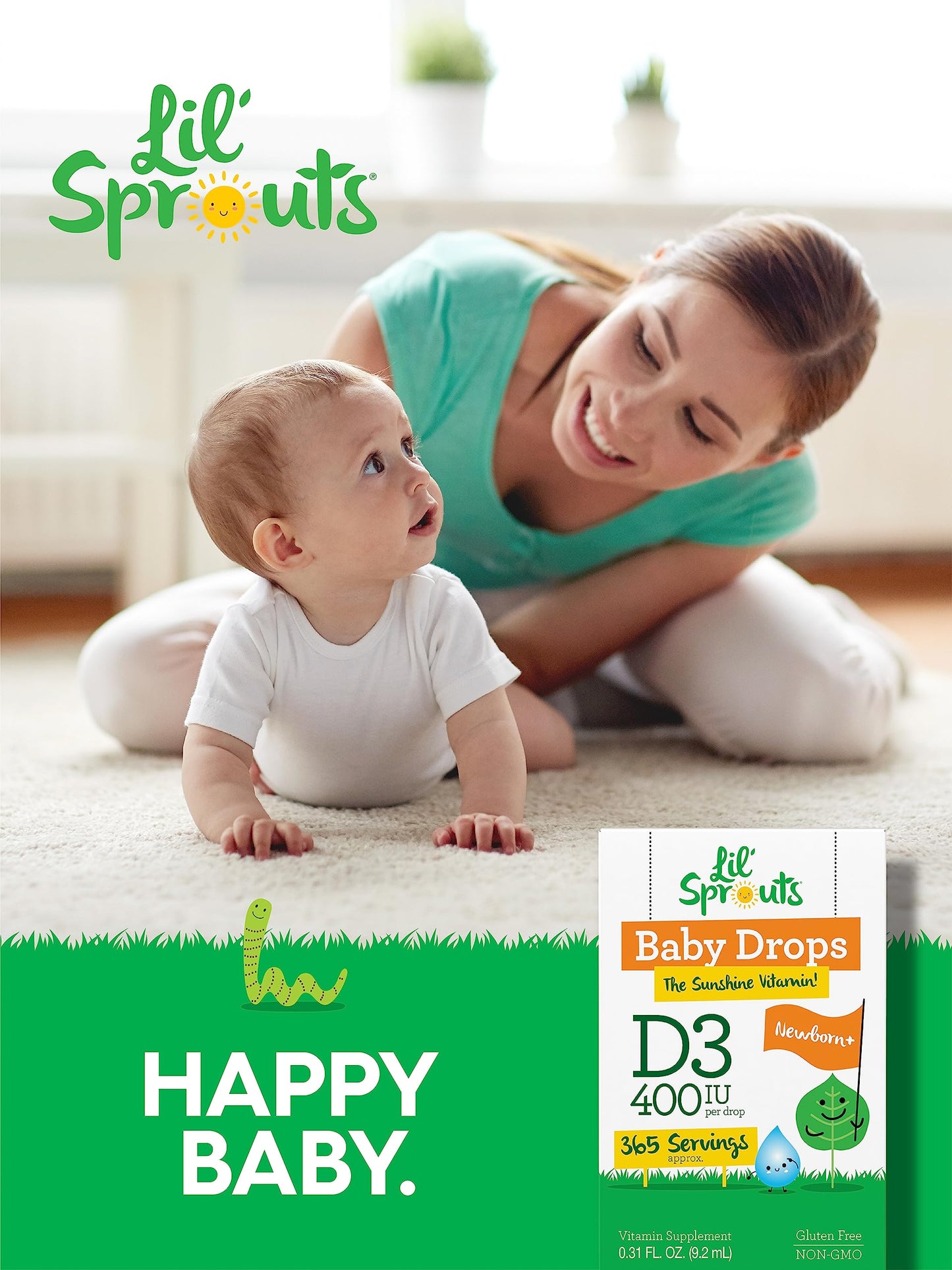 Carlyle Baby Vitamin D3 Drops 400 IU | 365 Servings | Vegetarian, Non-GMO, Gluten Free | Lil' Sprouts
