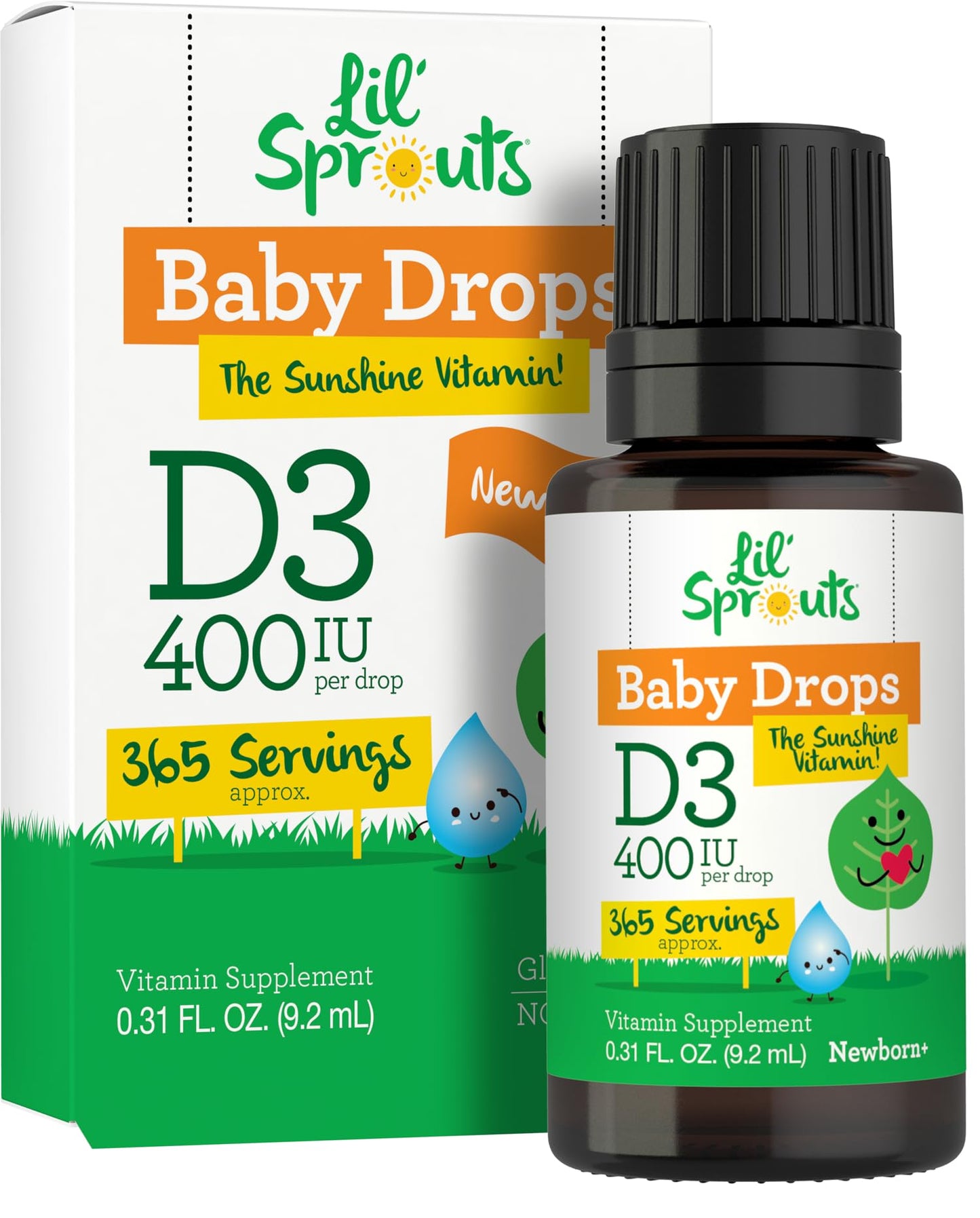 Carlyle Baby Vitamin D3 Drops 400 IU | 365 Servings | Vegetarian, Non-GMO, Gluten Free | Lil' Sprouts