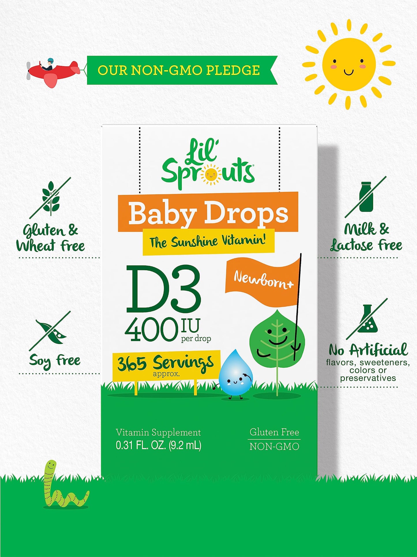 Carlyle Baby Vitamin D3 Drops 400 IU | 365 Servings | Vegetarian, Non-GMO, Gluten Free | Lil' Sprouts