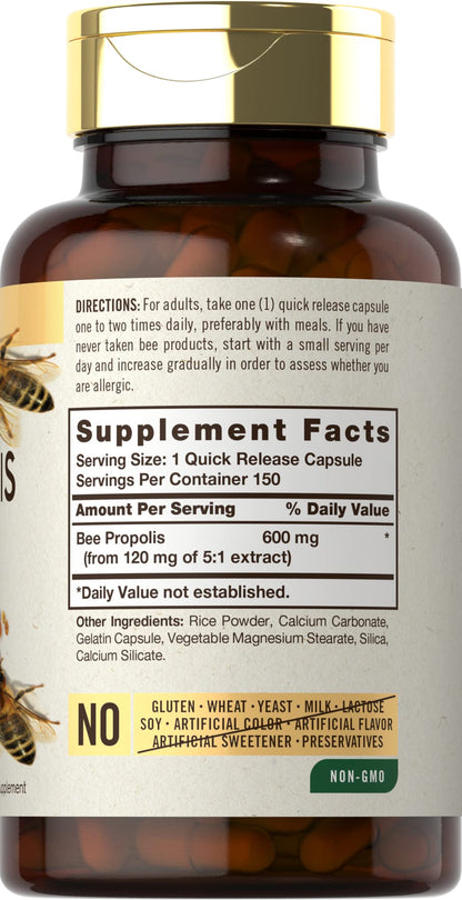 Carlyle Bee Propolis Capsules 600mg | 150 Count | Non-GMO, Gluten Free | Extract Supplement